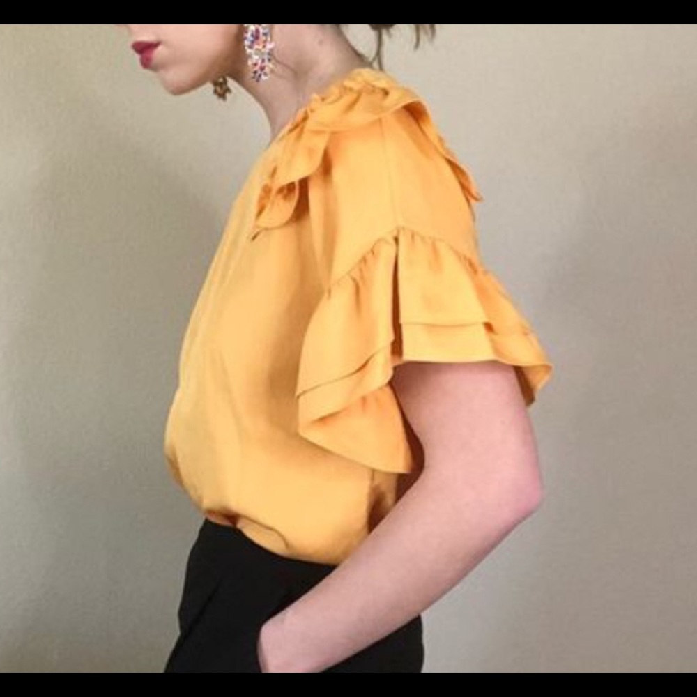 Gianni Bini Mary Ruffle Sleeve Blouse Mustard M